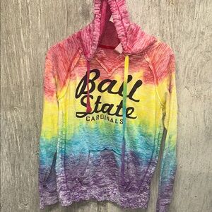 MV Sport Ball State Cardinals Red and Yellow Tie-Dye Hoodie Medium